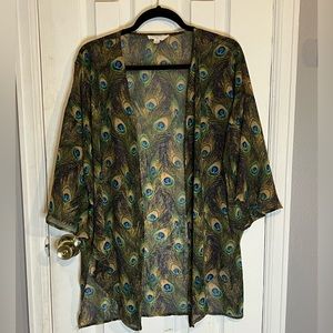 Peach Love California Wide Sleeve Peacock Kimono